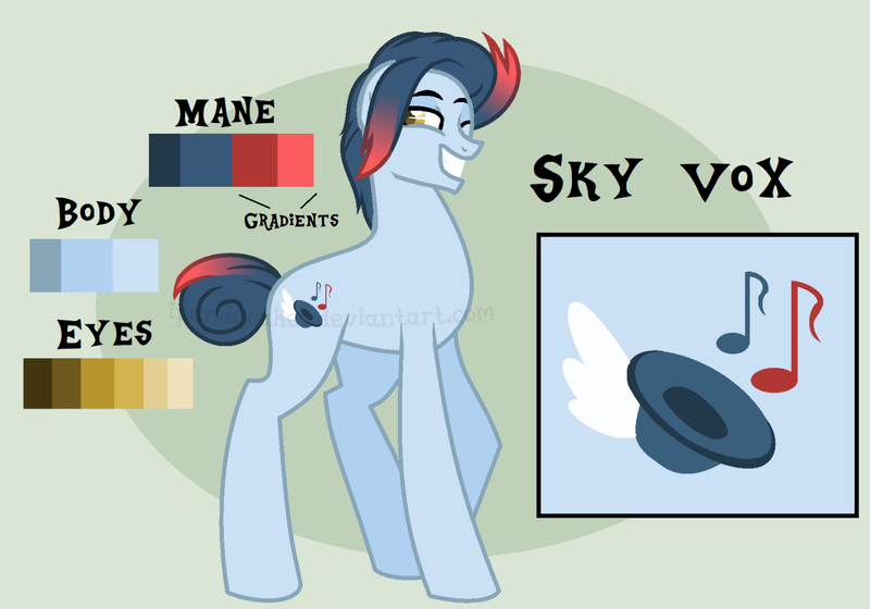 Size: 1472x1030 | Tagged: safe, artist:ipandacakes, derpibooru import, oc, oc:sky vox, earth pony, pony, male, offspring, parent:toe tapper, parent:torch song, parents:torchtapper, reference sheet, solo, stallion