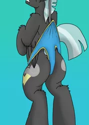 Size: 2807x3912 | Tagged: suggestive, artist:tacomytaco, derpibooru import, thunderlane, pegasus, pony, bipedal, both cutie marks, briefs, clothes, gradient background, male, pain, plot, solo, solo male, thunderbutt, underwear, wedgie