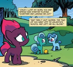 Size: 792x732 | Tagged: safe, artist:andypriceart, derpibooru import, idw, glitter drops, spring rain, tempest shadow, pony, unicorn, my little pony: the movie, spoiler:comic, spoiler:comic68, ball, broken horn, colt, cropped, cute, eye scar, female, filly, flashback, foal, male, official comic, scar, start of darkness, tempestbetes