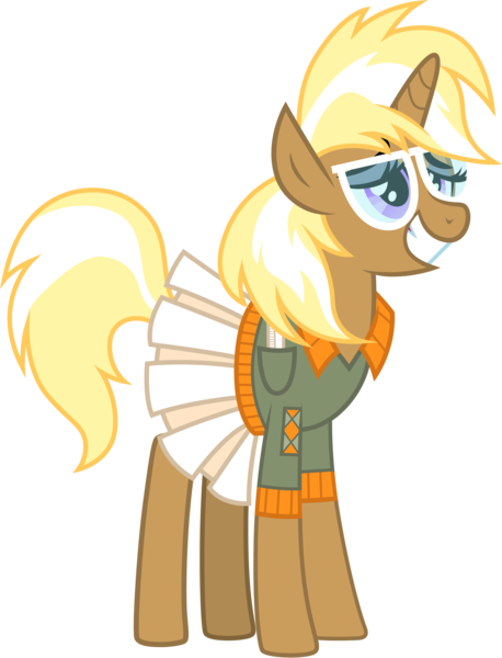 Size: 3000x3932 | Tagged: safe, artist:cloudyglow, derpibooru import, trenderhoof, pony, unicorn, clothes, female, glasses, grin, mare, rule 63, simple background, smiling, transparent background, trend setter