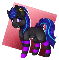 Size: 880x893 | Tagged: safe, artist:gingerartistda, derpibooru import, oc, oc:midnight blue, unofficial characters only, bat pony, hybrid, bow, clothes, commission, ear piercing, earring, jewelry, piercing, ribbon, simple background, socks, solo, stockings, striped socks, tail bow, thigh highs, transparent background, watermark