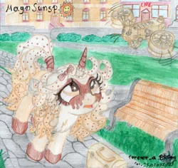 Size: 2185x2062 | Tagged: safe, artist:magnifsunspiration, derpibooru import, oc, oc:capuccine coffeebreak, pony, unicorn, drone, female, filly, high res, solo, traditional art