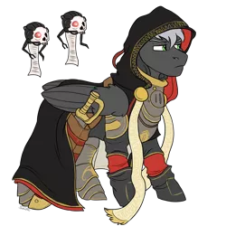 Size: 2000x2000 | Tagged: safe, artist:shimazun, derpibooru import, oc, unofficial characters only, pegasus, pony, clothes, commission, crossover, hood, human skull, male, robes, servo skull, simple background, skull, solo, stallion, sword, transparent background, warhammer (game), warhammer 40k, weapon