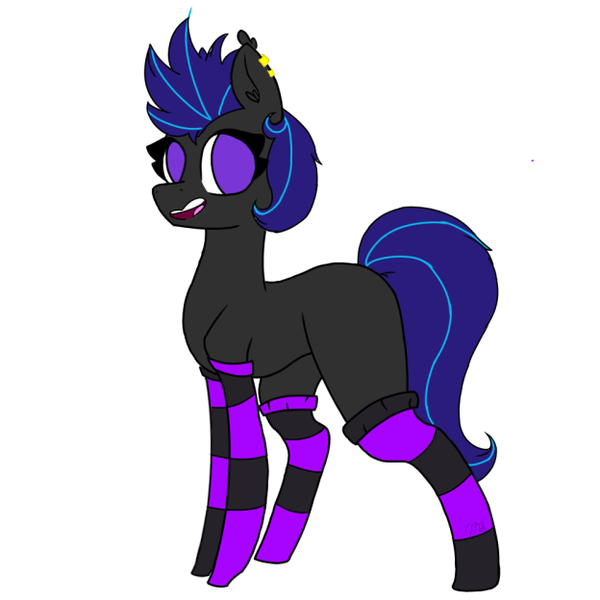 Size: 624x624 | Tagged: safe, artist:kittenthedemon13, derpibooru import, oc, oc:midnight blue, unofficial characters only, bat pony, hybrid, clothes, commission, ear piercing, earring, jewelry, piercing, simple background, socks, stockings, striped socks, thigh highs, white background