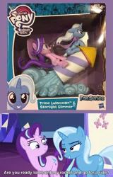 Size: 800x1250 | Tagged: suggestive, derpibooru import, edit, edited screencap, screencap, starlight glimmer, trixie, pony, unicorn, fan series, friendship throne, guardians of harmony, hasbro, implied futa, implied penis, innuendo, irl, looking at each other, photo, rocket, toy, toy interpretation, trixie's rocket