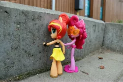 Size: 6000x4000 | Tagged: safe, artist:artofmagicpoland, derpibooru import, pinkie pie, sunset shimmer, equestria girls, equestria girls series, breaking the fourth wall, clothes, doll, equestria girls minis, swimsuit, toy