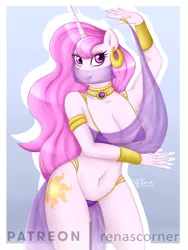 Size: 1200x1600 | Tagged: suggestive, artist:puggie, derpibooru import, princess celestia, alicorn, anthro, princess molestia, belly button, belly dancer, breasts, busty princess celestia, cleavage, dancing, female, jewelry, mare, skimpy outfit, solo, solo female, veil