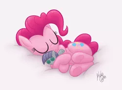 Size: 1150x850 | Tagged: safe, artist:kalyandra, derpibooru import, maud pie, pinkie pie, pony, comfy, cuddling, cute, diapinkes, plushie, sleeping, underhoof, weapons-grade cute