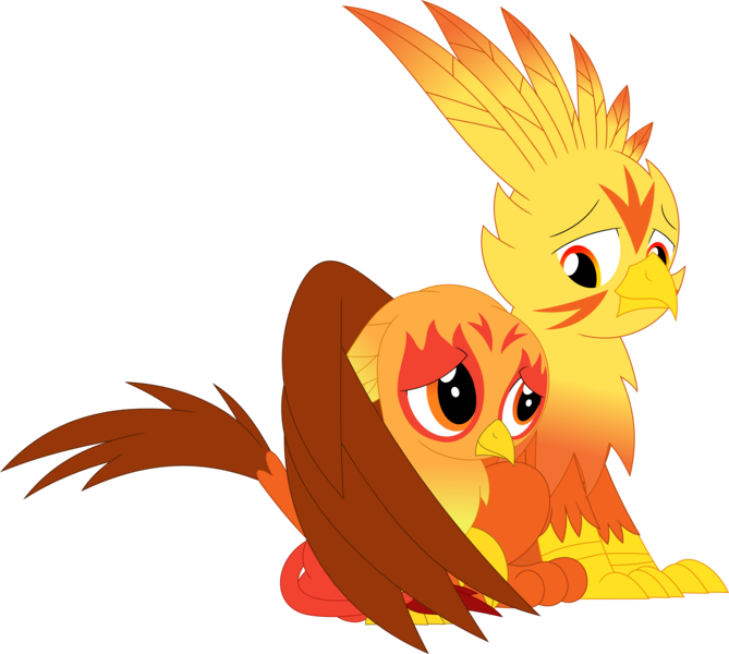 Size: 3579x3212 | Tagged: safe, artist:porygon2z, derpibooru import, oc, oc:blaze, oc:heatwave, unofficial characters only, gryphon, chickub, hug, simple background, transparent background, winghug