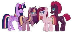 Size: 1747x777 | Tagged: alicorn, artist:nebiel, derpibooru import, family, female, lesbian, magical lesbian spawn, offspring, parents:tempestlight, parent:tempest shadow, parent:twilight sparkle, rainbow power, safe, shipping, simple background, tempestlight, tempest shadow, transparent background, twilight sparkle, twilight sparkle (alicorn)