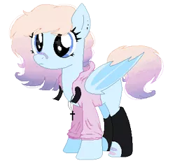 Size: 390x364 | Tagged: safe, artist:space--paws0w0, derpibooru import, oc, oc:pastel activity, unofficial characters only, bat pony, pony, bandaid, bat pony oc, clothes, cross, ear piercing, earring, female, hoodie, jewelry, mare, necklace, piercing, simple background, socks, solo, transparent background