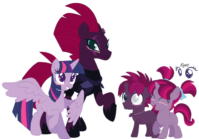 Size: 932x652 | Tagged: alicorn, artist:picclicker1, derpibooru import, family, female, lesbian, magical lesbian spawn, oc, offspring, parents:tempestlight, parent:tempest shadow, parent:twilight sparkle, safe, shipping, tempestlight, tempest shadow, twilight sparkle, twilight sparkle (alicorn)