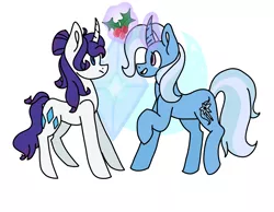 Size: 2700x2100 | Tagged: safe, artist:arrow-bow, derpibooru import, rarity, trixie, pony, unicorn, alternate hairstyle, cutie mark, female, holly, lesbian, mare, rarixie, shipping, simple background, white background