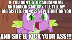 Size: 1280x720 | Tagged: abuse, alicorn, angry, derpibooru import, dragon quest, edit, edited screencap, editor:useraccount, excessive exclamation marks, image macro, meme, safe, screencap, shitposting, solo, spike, spikeabuse, spike justice warriors, spikelove, twilight sparkle, twilight sparkle (alicorn), vulgar, wat, yelling