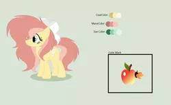 Size: 1120x684 | Tagged: safe, artist:roseloverofpastels, derpibooru import, oc, oc:pacific rose, pegasus, pony, bow, female, hair bow, mare, offspring, parent:braeburn, parent:fluttershy, parents:braeshy, reference sheet, simple background, solo