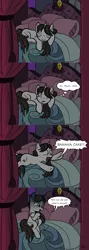 Size: 2893x8156 | Tagged: artist:pony4koma, banana, bed, cake, canterlot, derpibooru import, disgusted, food, implied princess celestia, nightmare, raven, safe, screaming, sleeping