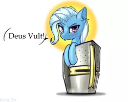 Size: 2500x2000 | Tagged: safe, artist:kirasunnight, derpibooru import, trixie, pony, unicorn, deus vult, female, helmet, looking at you, mare, solo, sun