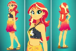 Size: 6144x4096 | Tagged: safe, artist:silverhd2, derpibooru import, sunset shimmer, equestria girls, equestria girls series, 3d, absurd resolution, away from viewer, belly button, cel shading, clothes, craft, feet, female, flip-flops, looking at you, midriff, sandals, sculpture, solo, swimsuit
