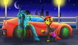 Size: 3750x2160 | Tagged: safe, artist:berryveloce, derpibooru import, queen chrysalis, oc, earth pony, pony, car, clothes, female, ferrari, ferrari f12 berlinetta, hypercar, looking back, mare, supercar