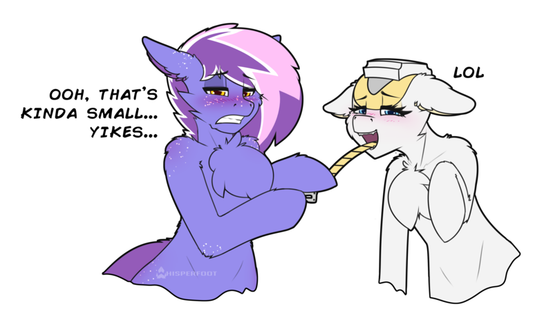 Size: 4564x2639 | Tagged: suggestive, artist:whisperfoot, derpibooru import, oc, oc:berry frost, oc:tape measure, ponified, unofficial characters only, object pony, original species, pony, blushing, butt freckles, chest fluff, cringing, dialogue, ear fluff, ear freckles, female, freckles, hooves, humiliation, idubbbz, laughing, long tongue, looking at you, male, measuring tape, mocking, mocking viewer, outline, shoulder fluff, shoulder freckles, simple background, small penis humiliation, smiling, smug, smug smile, sticker, talking to viewer, tongue out, transparent background