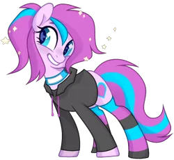 Size: 1566x1440 | Tagged: safe, artist:unichan, derpibooru import, oc, oc:panda shade, unofficial characters only, earth pony, pony, base used, blushing, clothes, collar, female, hoodie, mare, simple background, smiling, socks, solo, sparkles, starry eyes, striped socks, transparent background, vector, wingding eyes, ych result