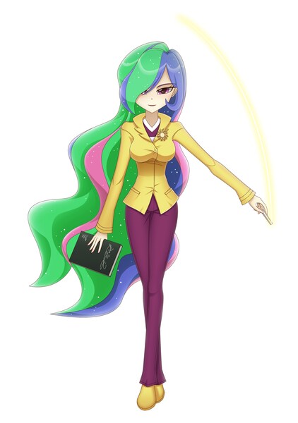 Size: 2528x3592 | Tagged: safe, artist:liu ting, derpibooru import, princess celestia, equestria girls, book, chalk, clothes, female, principal celestia, simple background, solo, white background