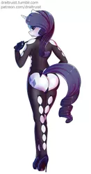 Size: 471x900 | Tagged: suggestive, artist:draltruist, derpibooru import, mean rarity, rarity, anthro, plantigrade anthro, unicorn, the mean 6, ass, assless, bodysuit, butt, clone, clothes, dock, female, high heels, looking at you, looking back, looking back at you, riding crop, shoes, solo, solo female