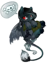 Size: 768x1024 | Tagged: safe, artist:loyaldis, derpibooru import, oc, oc:pandie, unofficial characters only, pegasus, pony, chibi, cute, dewclaw, female, mare, pagedoll, pictogram, pillow, red eyes, simple background, skull, skull and crossbones, transparent background