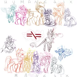 Size: 1500x1500 | Tagged: safe, artist:eqq_scremble, derpibooru import, applejack, fluttershy, pinkie pie, rainbow dash, rarity, spike, spike the regular dog, sunset shimmer, twilight sparkle, twilight sparkle (alicorn), ponified, alicorn, classical unicorn, dog, dragon, earth pony, pegasus, pony, unicorn, equestria girls, alternate design, alternate hairstyle, alternate universe, chest fluff, cloven hooves, crossed hooves, dragonified, equestria girls ponified, female, fire, fire breath, floppy ears, flying, frown, glare, glasses, grin, headcanon, heart, hoof fluff, humane five, humane seven, humane six, leonine tail, levitation, lidded eyes, looking at you, magic, mane seven, mane six, mare, one eye closed, open mouth, raised hoof, shoulder fluff, simple background, sitting, sketch, sketchy, smiling, smirk, species swap, spread wings, tail fluff, telekinesis, unshorn fetlocks, vulgar, waving, white background, wing fluff, winged spike, wings, wink