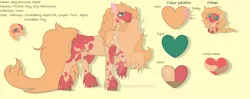 Size: 1024x405 | Tagged: safe, artist:kiralindocruz, derpibooru import, oc, oc:shy blossom apple, unofficial characters only, earth pony, pony, baby, baby pony, base used, coat markings, colt, deviantart watermark, freckles, male, offspring, parent:big macintosh, parent:fluttershy, parents:fluttermac, reference sheet, simple background, solo, stallion, unshorn fetlocks, watermark, yellow background