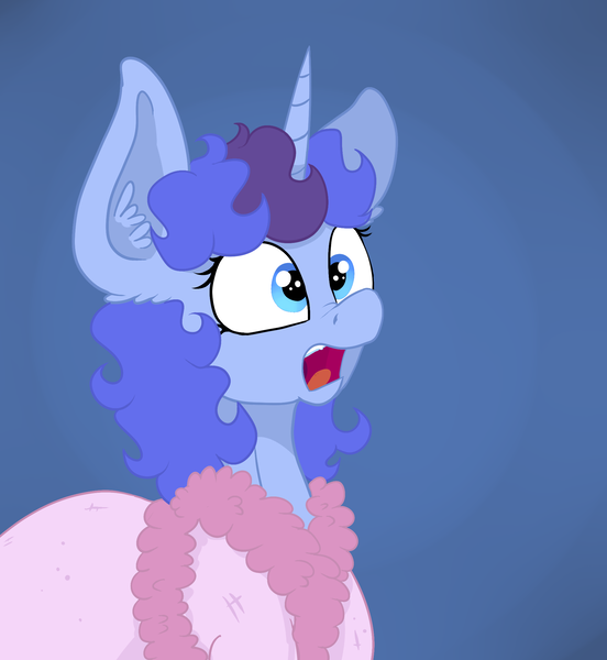 Size: 1998x2173 | Tagged: safe, artist:paskanaakka, derpibooru import, oc, oc:midnight dew, unofficial characters only, unicorn, bathrobe, clothes, ear fluff, female, mare, open mouth, robe, shocked, solo