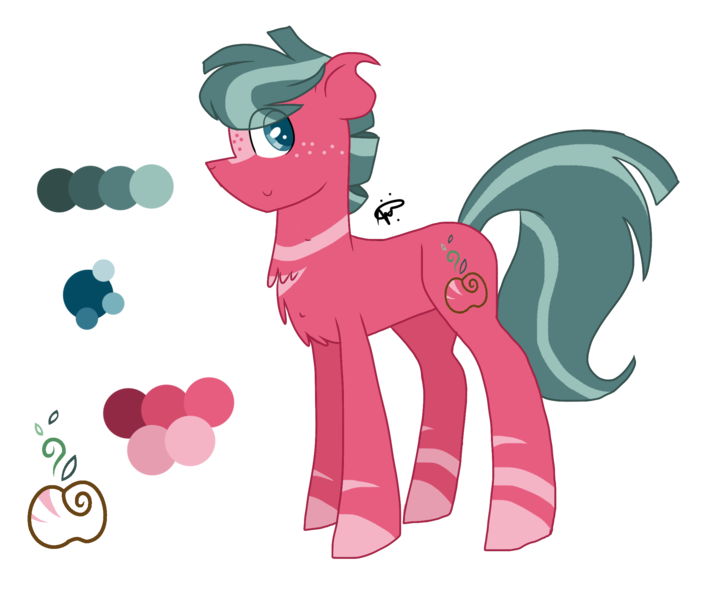 Size: 2148x1808 | Tagged: artist:thepegasisterpony, chest fluff, color palette, derpibooru import, freckles, hybrid, male, oc, oc:watermelon tourmaline, offspring, parent:big macintosh, parents:macora, parent:zecora, safe, simple background, solo, stallion, transparent background, unofficial characters only, zony