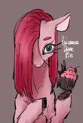 Size: 1362x2000 | Tagged: safe, artist:shining-doog, derpibooru import, pinkie pie, earth pony, pony, cupcake, food, looking at you, pinkamena diane pie