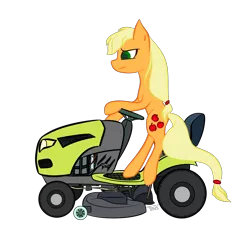 Size: 5000x5000 | Tagged: absurd resolution, applejack, artist:kids-in-the-corner, confused, derpibooru import, female, lawn mower, mare, safe, simple background, solo, transparent background, worried