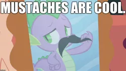 Size: 1280x720 | Tagged: boast busters, derpibooru import, dragon, edit, edited screencap, editor:useraccount, facial hair, image macro, male, meme, mirror, moustache, reflection, safe, screencap, solo, spike, truth