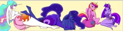 Size: 1911x491 | Tagged: alicorn, alicorn tetrarchy, alicorn titrarchy, anthro, artist:demorgorgon, ass, barefoot, big breasts, breasts, busty princess cadance, busty princess celestia, busty princess luna, busty twilight sparkle, cleavage, clothes, derpibooru import, disproportional anatomy, edit, feet, female, females only, hair over one eye, looking at you, looking back, lovebutt, moonbutt, nightgown, panties, plantigrade anthro, praise the moon, praise the sun, princess cadance, princess celestia, princess luna, see-through, sideboob, skimpy outfit, suggestive, sunbutt, thighlight sparkle, thunder thighs, twibutt, twilight sparkle, twilight sparkle (alicorn), underwear, wide hips