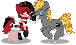 Size: 14530x8665 | Tagged: suggestive, artist:vector-brony, derpibooru import, oc, oc:crimson glow, oc:the editor, unofficial characters only, earth pony, pony, absurd resolution, bra, bra on pony, bridle, clothes, female, glasses, licking, male, mare, panties, simple background, stallion, stockings, straight, tack, theglow, thigh highs, tongue out, transparent background, underwear, vector, white underwear