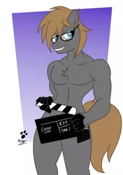 Size: 1748x2480 | Tagged: anthro, anthro oc, artist:duragan, clipboard, derpibooru import, handsome, male, nudity, oc, oc:the editor, pose, solo, solo male, strategically covered, suggestive, try hard, unofficial characters only