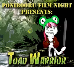 Size: 1000x900 | Tagged: safe, derpibooru import, oc, oc:flicker, ponibooru film night, sword, toad warrior, weapon
