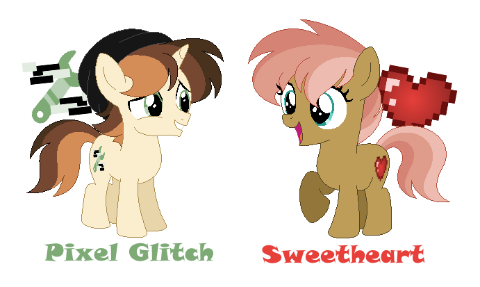 Size: 691x413 | Tagged: safe, artist:andy-hazards, derpibooru import, oc, oc:pixel glitch, oc:sweetheart, unofficial characters only, earth pony, pony, unicorn, base used, beanie, brother and sister, colt, duo, female, filly, hat, male, offspring, parent:button mash, parent:sweetie belle, parents:sweetiemash, simple background, transparent background