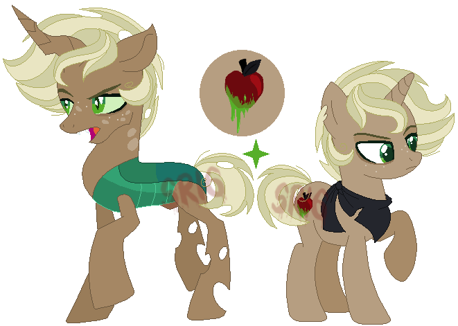 Size: 661x471 | Tagged: artist:superrosey16, derpibooru import, disguise, disguised changeling, magical lesbian spawn, male, oc, oc:candy apple, oc:rotting core, offspring, parent:mean applejack, parent:queen chrysalis, parents:chrysajack, safe, simple background, solo, transparent background, unofficial characters only