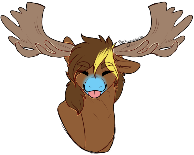 Size: 929x743 | Tagged: safe, derpibooru import, oc, oc:tartaurus, unofficial characters only, moose, :p, antlers, dyed mane, non-pony oc, silly, simple background, solo, tongue out, transparent background