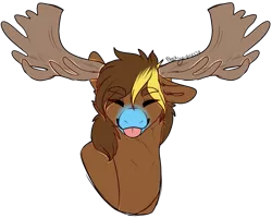 Size: 929x743 | Tagged: safe, derpibooru import, oc, oc:tartaurus, unofficial characters only, moose, :p, antlers, dyed mane, non-pony oc, silly, simple background, solo, tongue out, transparent background