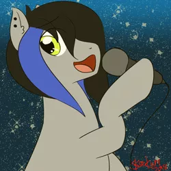 Size: 1500x1500 | Tagged: artist:skookum, derpibooru import, male, microphone, oc, oc:string strummer, safe, singing, solo, stallion, stars, unofficial characters only