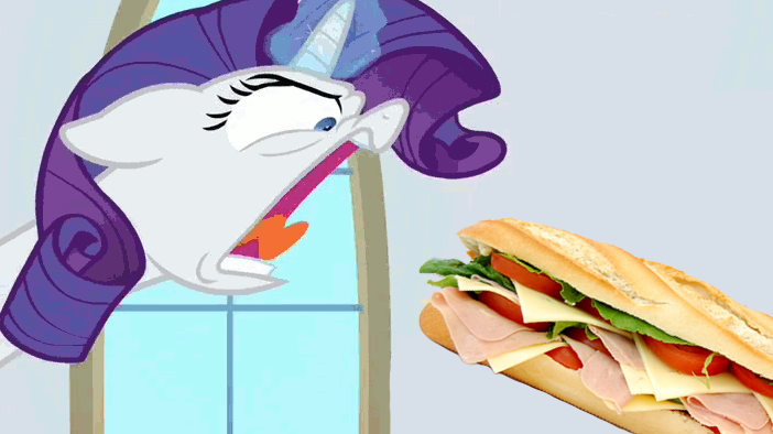 Size: 702x394 | Tagged: angry, derpibooru import, edit, edited screencap, faic, food, friendship university, hoers, not porn, rarity, safe, sandwich, sandwich censorship, screencap, shouting rarity, sub sandwich