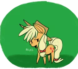 Size: 500x441 | Tagged: safe, artist:fauxsquared, derpibooru import, part of a set, applejack, earth pony, pony, cowboy hat, dishonorapple, female, freckles, hat, heresy, hilarious in hindsight, pearesy, pearjack, solo