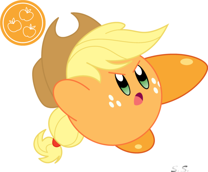 Size: 1197x988 | Tagged: applejack, artist:the-silver-soldier, crossover, derpibooru import, g4, kirby, kirby applejack, kirby (character), kirbyfied, nintendo, safe, simple background, solo, species swap, transparent background, video game