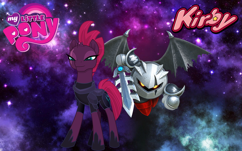 Size: 1440x900 | Tagged: safe, artist:arcgaming91, derpibooru import, tempest shadow, pony, unicorn, my little pony: the movie, broken horn, crossover, dark meta knight, eye scar, hoof shoes, kirby, kirby star allies, nintendo, scar, video game