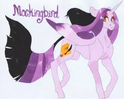 Size: 3143x2516 | Tagged: safe, artist:frozensoulpony, derpibooru import, oc, oc:mockingbird, alicorn, pony, magical lesbian spawn, male, offspring, parent:sassy saddles, parent:songbird serenade, parent:tempest shadow, solo, traditional art