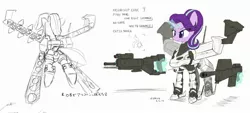 Size: 2600x1173 | Tagged: safe, artist:satv12, derpibooru import, starlight glimmer, pony, unicorn, armor, armored core, bayonet, engrish, glowing horn, gun, japanese, machine gun, mech, missile launcher, smiling, solo, weapon, white glint